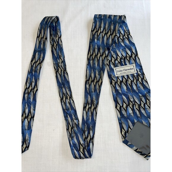 John Clarendon Dress Tie Mens Size 58" Blue Geometric 100% Silk Designer - Picture 10 of 12